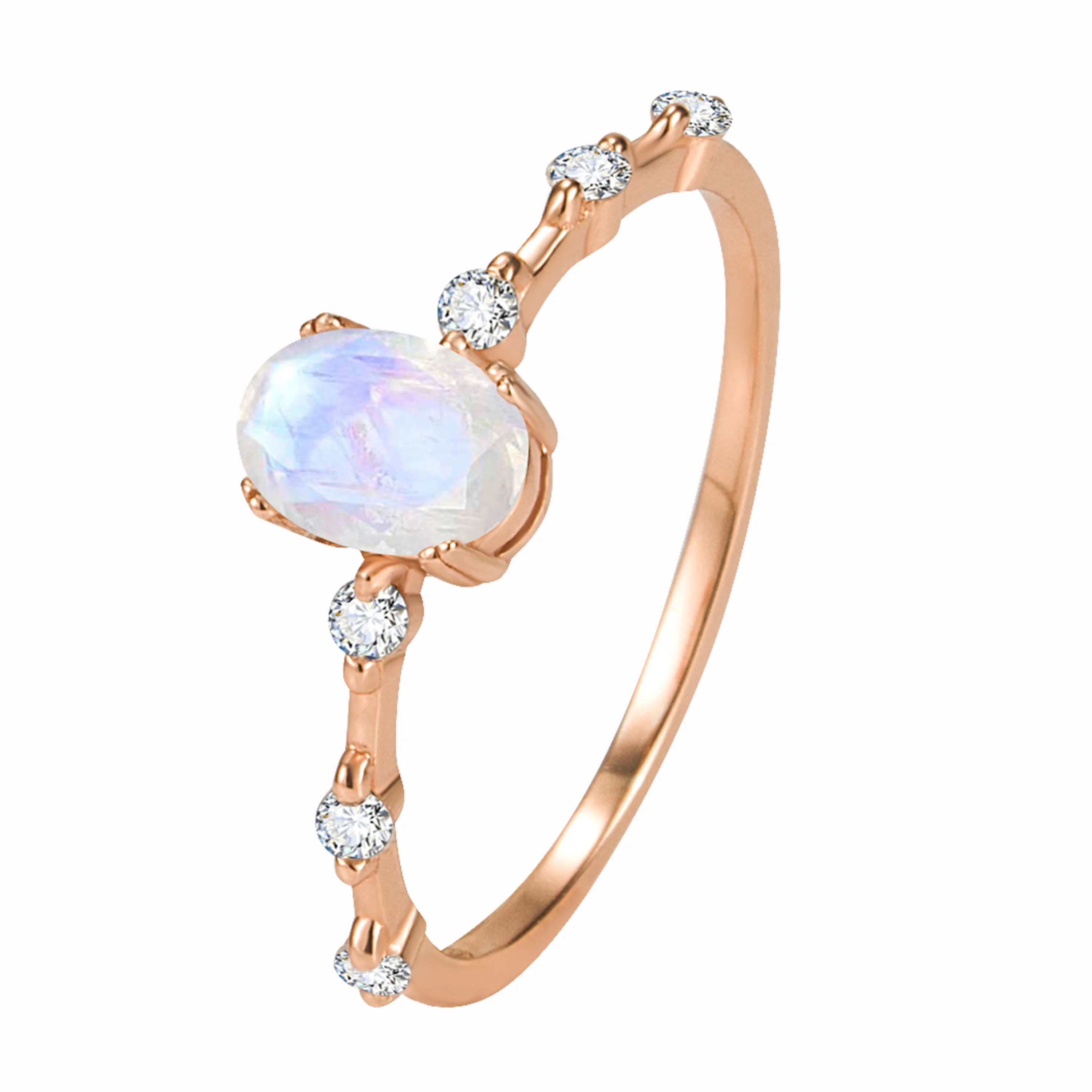 

Dainty Cut Wedding Gift Rose Gold Plated Natural Moonstone Gemstone Ring Jewelry 925 Sterling Silver Jewelry