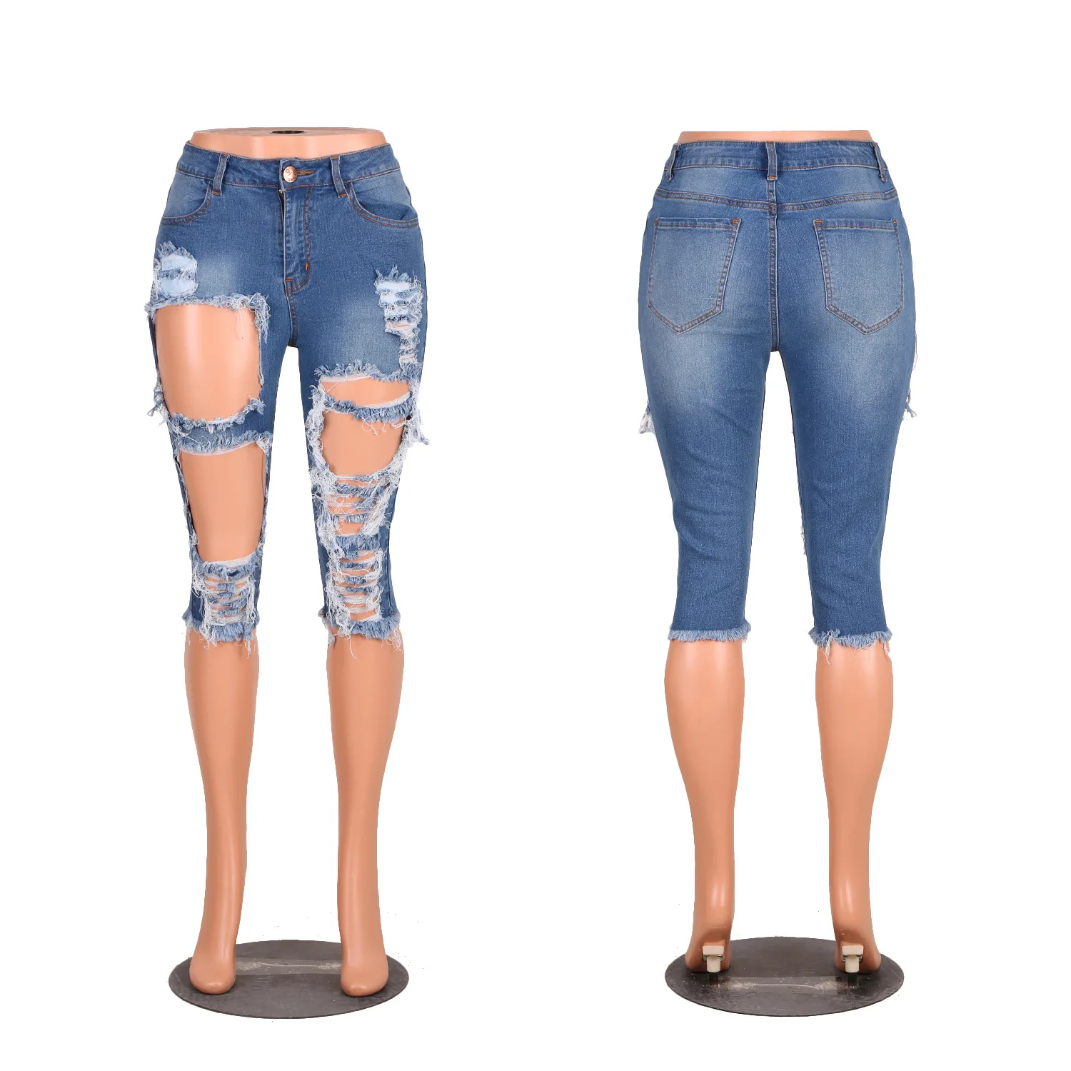 

Summer 2021 women's jeans hollow out blue jean shorts Destroy Wash Shorts Jean Pants, Picture colors