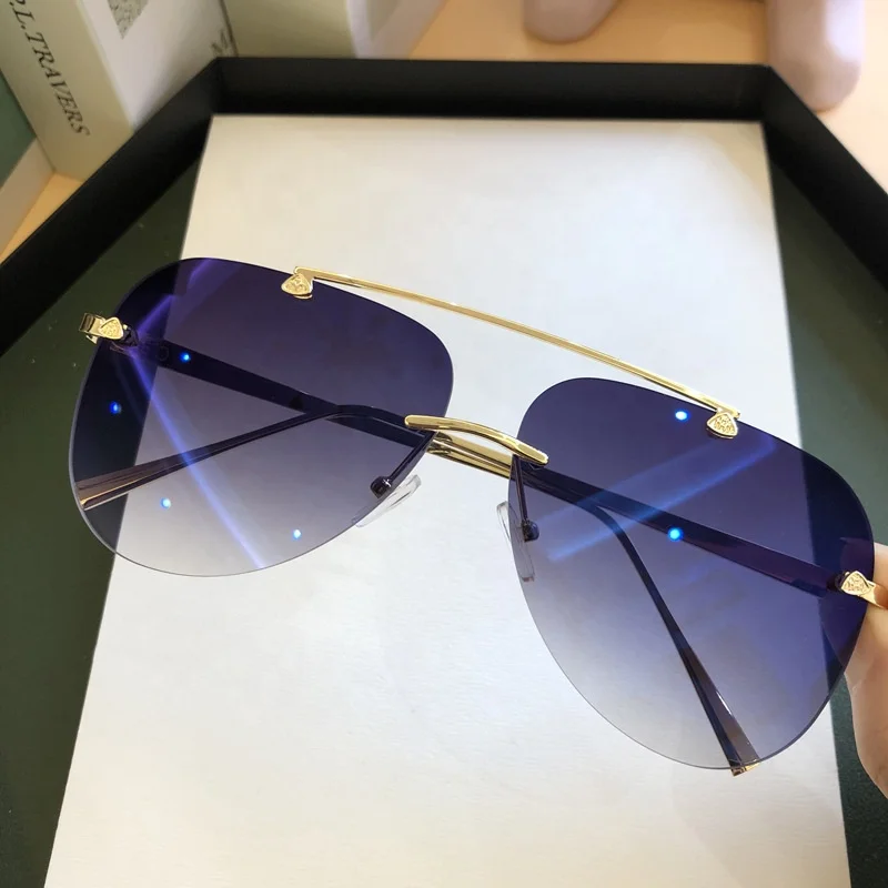 

Vintage Rimless Alloy Aviation Pilot Sunglasses For Men 2020 Brand Gradient Sun Glasses Female Metal Oval Shades Black Brown, Multi-colored