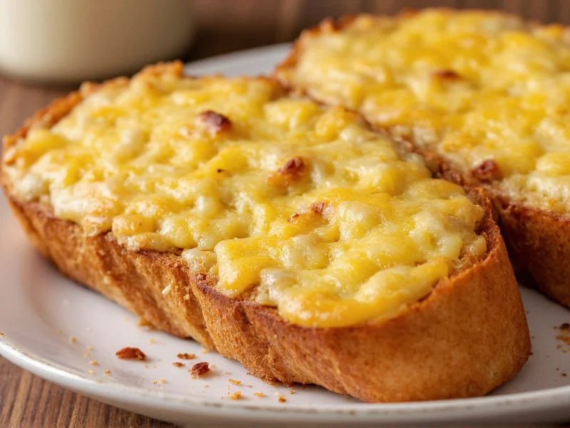 Close-up of crispy garlic toast with melted cheese topping