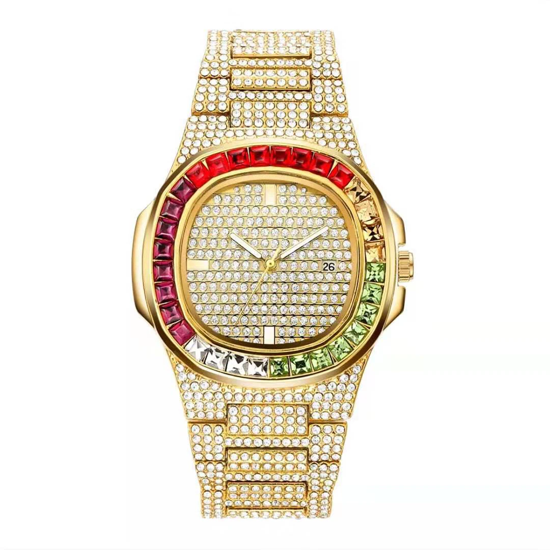 High End Gold Watches In Dubai Custom Logo Waterproof Quartz Bling