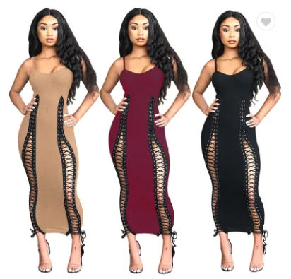 

Woman Lace Up Grommet Knitting Lady Elegant Ladies Clothing Summer Trendy Clothes Jumpsuit Skirt Set Maxi Dresses Women