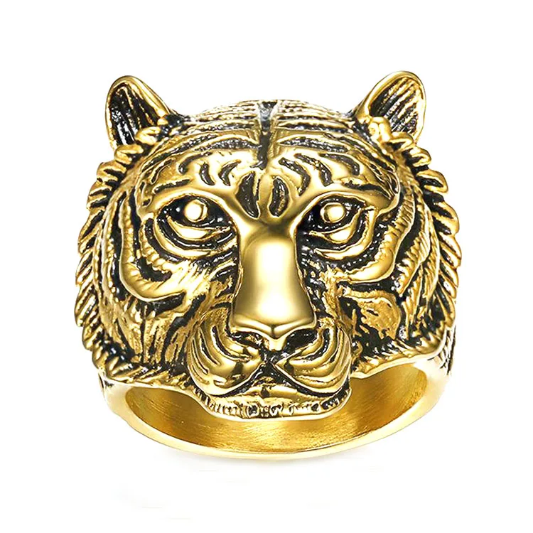 

men stainless steel rings hip hop jewelry Tiger head ring, As picture