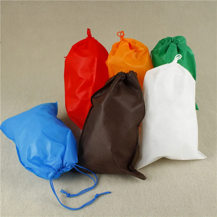 

High quality strong colorful package bag for cloth Non-woven drawstring bag, White