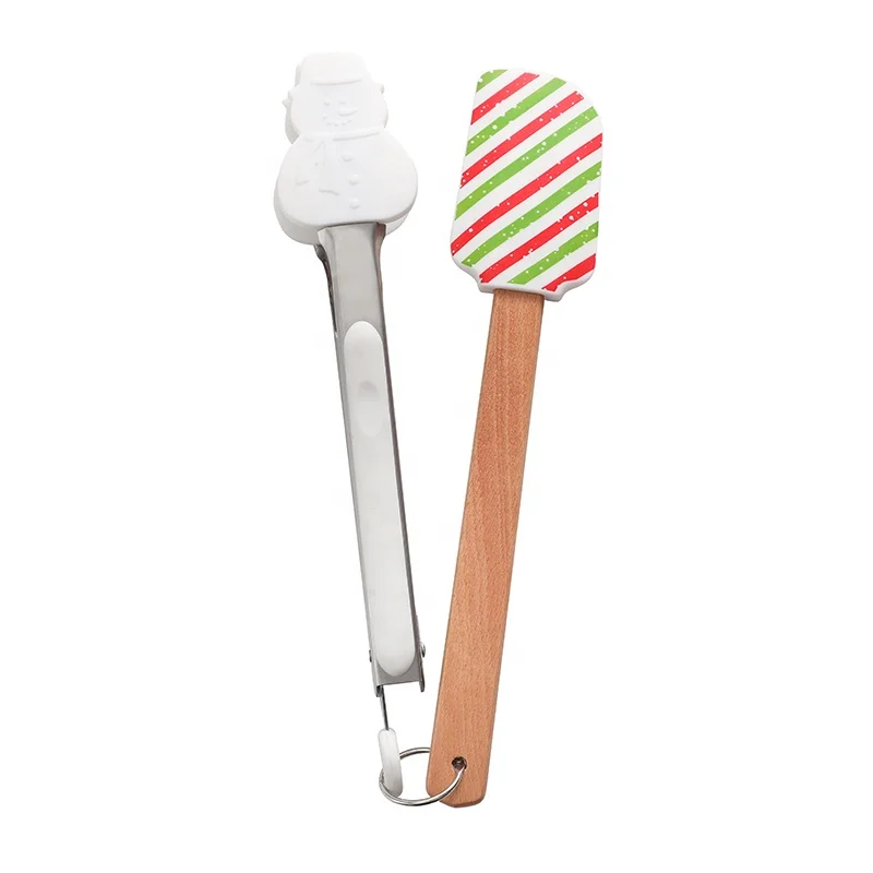 

2021 newest in stock Christmas baking tools baking set Christmas silicone printing spatula snowman tongs, Multi colors