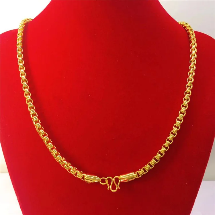 

Vietnam Placer Gold Plated Imitation Men's Box 6Mm Chunky Necklace Personality Fashion Alluvial Jewelry Wholesale