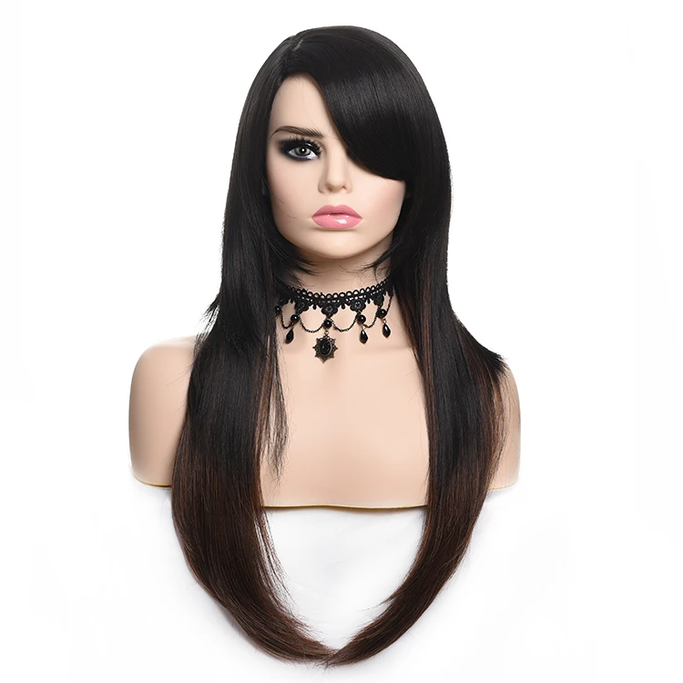 

Yaki Kinky Straight Hair Synthetic Wig Vendor 26" Hot Sale Long Cosplay Simulation Scalp Full Head Cover Wigs, Natural color lace wig