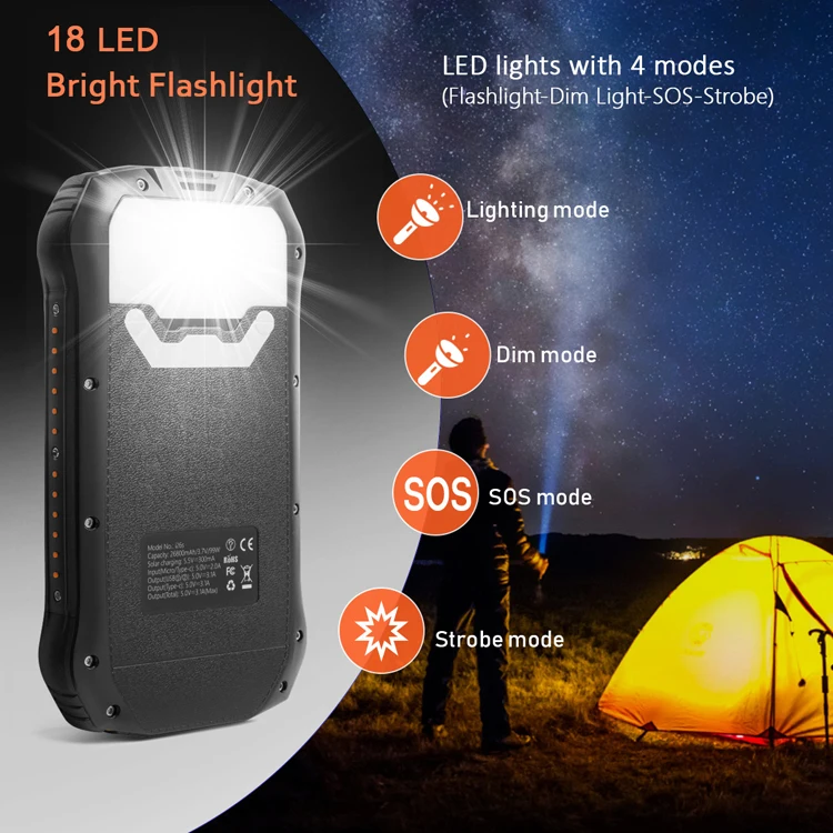 2019 Hot Selling Amazon Waterproof Portable Solar Charger Power Bank For Camping - ANKUX.COM