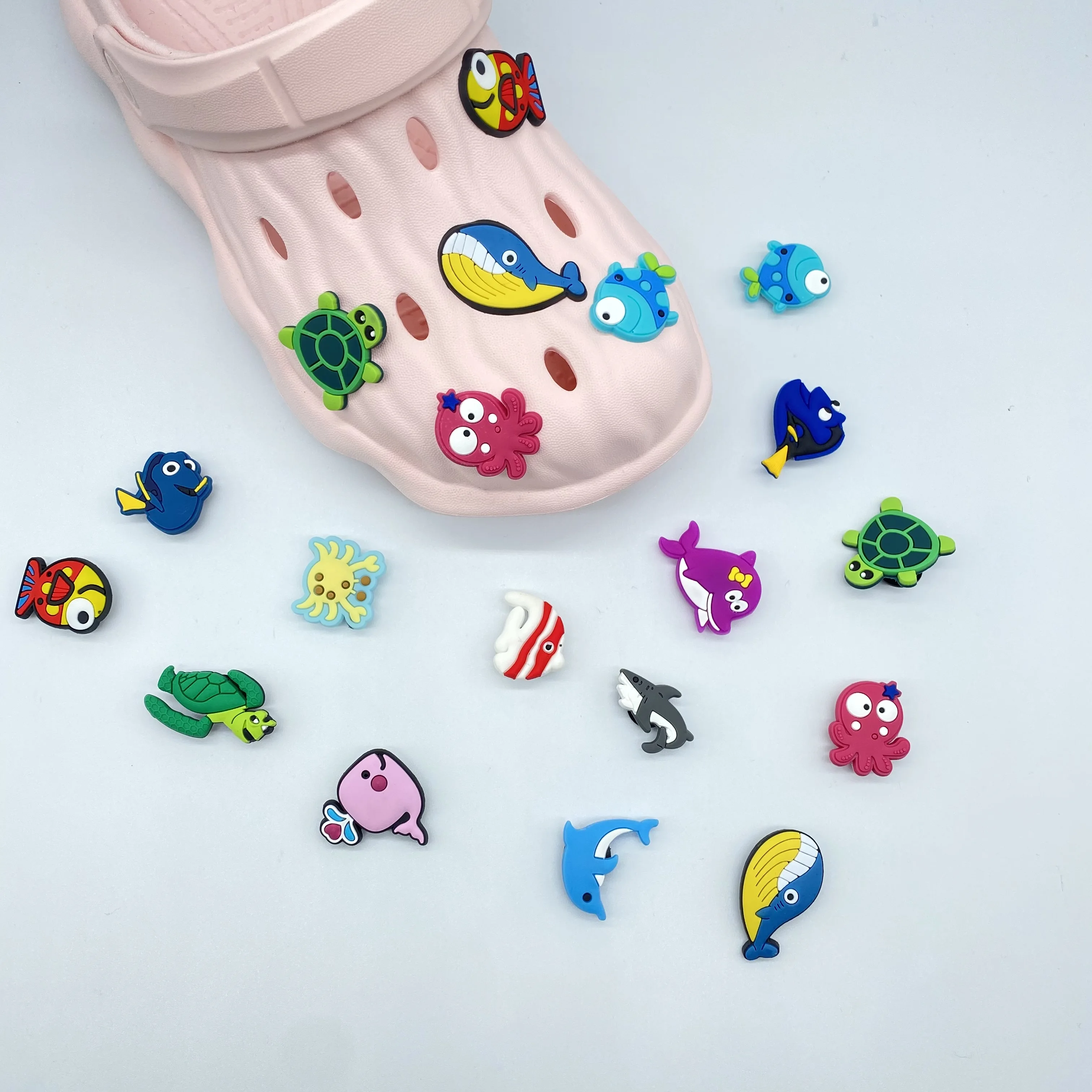 

HOT SALE Low Price cartoon marine animal Octopus turtle PVC charms for sandals and bracelets Gifts for kids, As picture