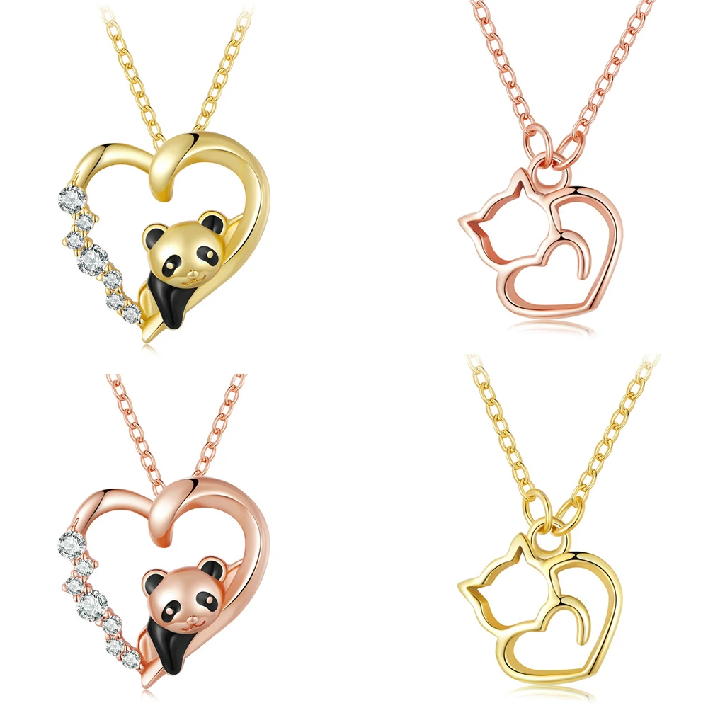 

Jiangyuan 925 Sterling Silver Rose Gold Plated Lovely Cat Panda Women Pendant Necklace Luxury Sterling Silver Jewelry Gift