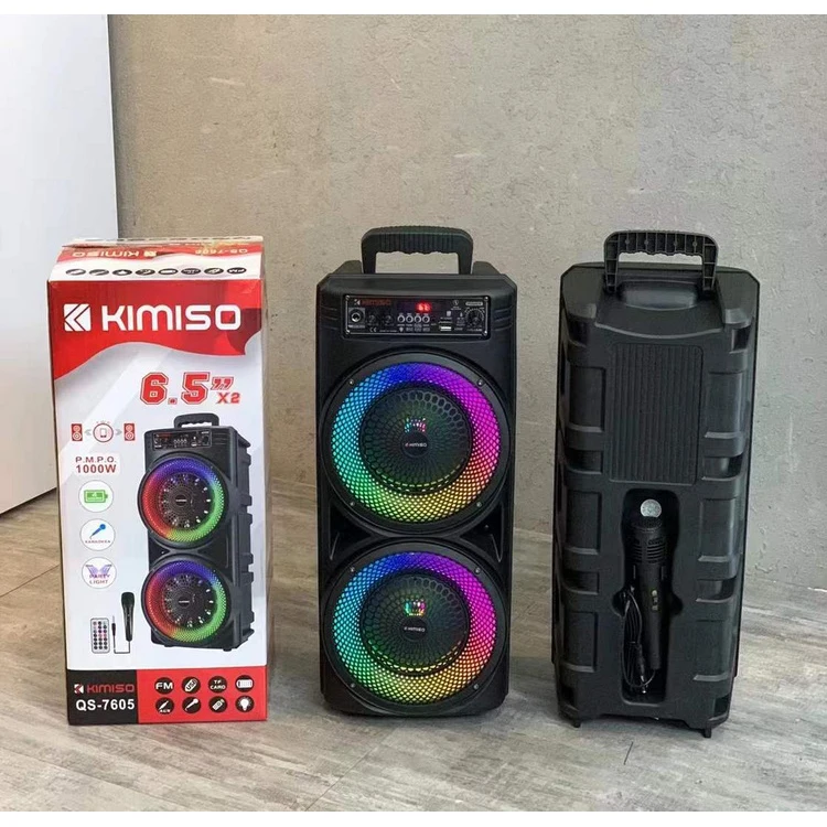 

QS-7605 New Speaker KIMISO Double 6.5 Inch Speaker Big TWS Plastic Speaker With Ring RGB Lights, Black