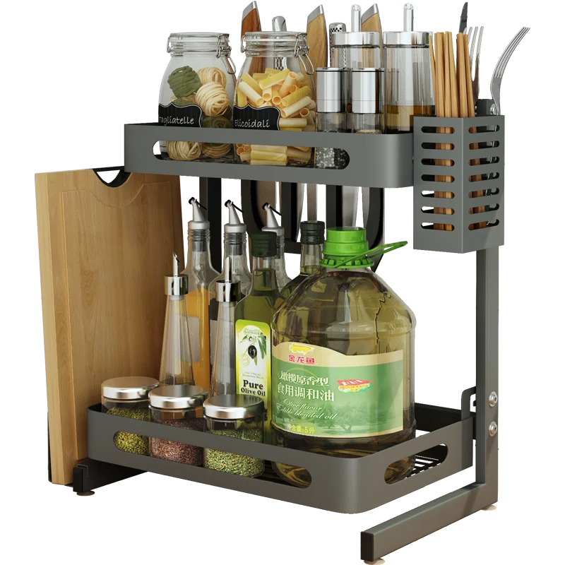 

High quality Tabletop spice shelf Forks holder Herb rack Storage Holders & Racks With chopping board holder, White / grey