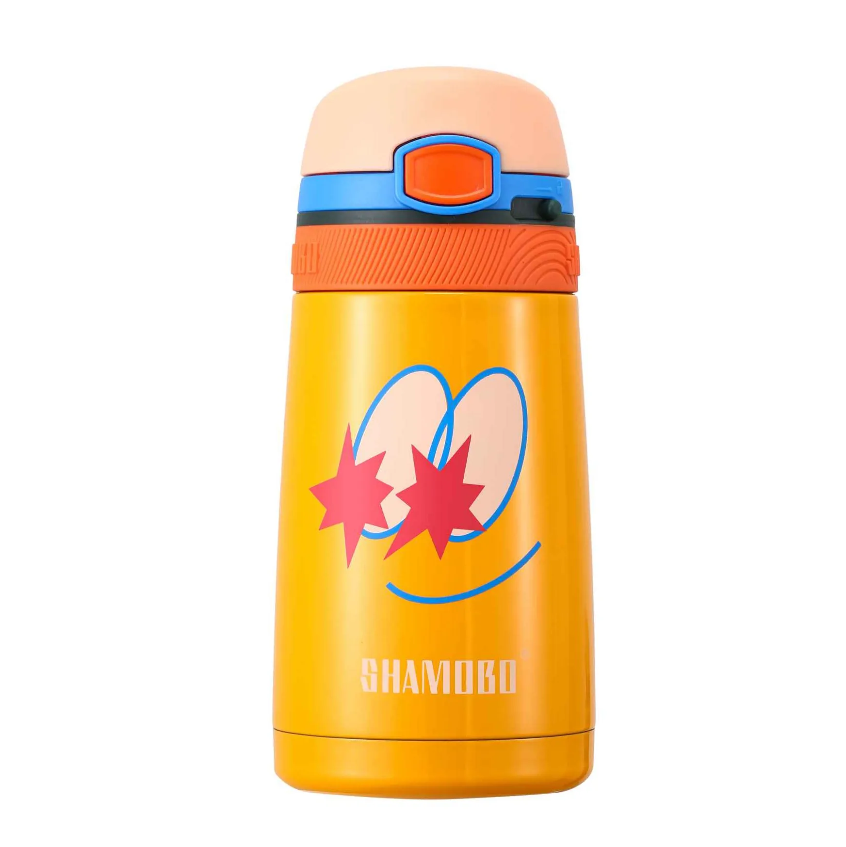 

The fine quality Kids Vacuum Insulated 316 Stainless Steel 350ml Water Bottle With Straw Portable, Yellow - smiling face