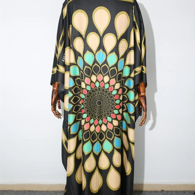 

Hot selling anti - drip print silk dress muslim long dress, White,brown,black,blue,orange pink