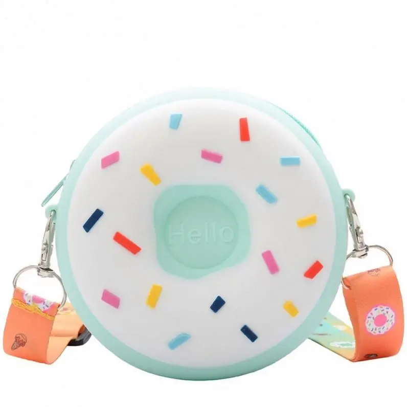 

2021 New Fashion Girls Cute Colorful Clear Lovely Silicone Gift Doughnut Crossbody Designers Mini Kids Purses and Handbags, 4 colors