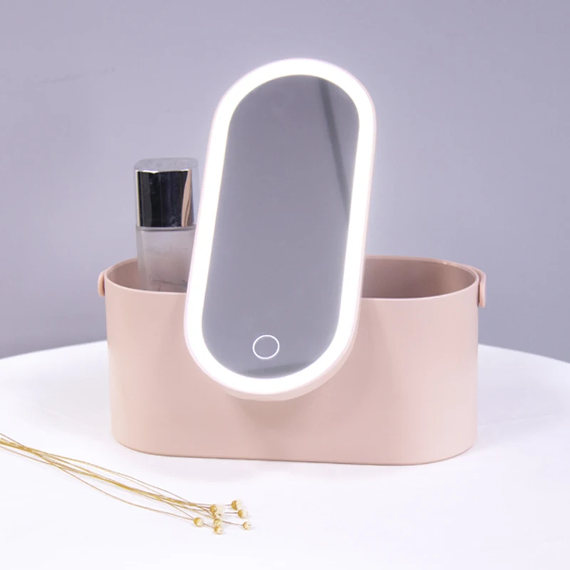 

2021 Portable Personal Beauty LED Mirror Makeup Box Wholesale Electronic LED Makeup Mirror Box Light Up Mirror Cosmetic Box, Customized color