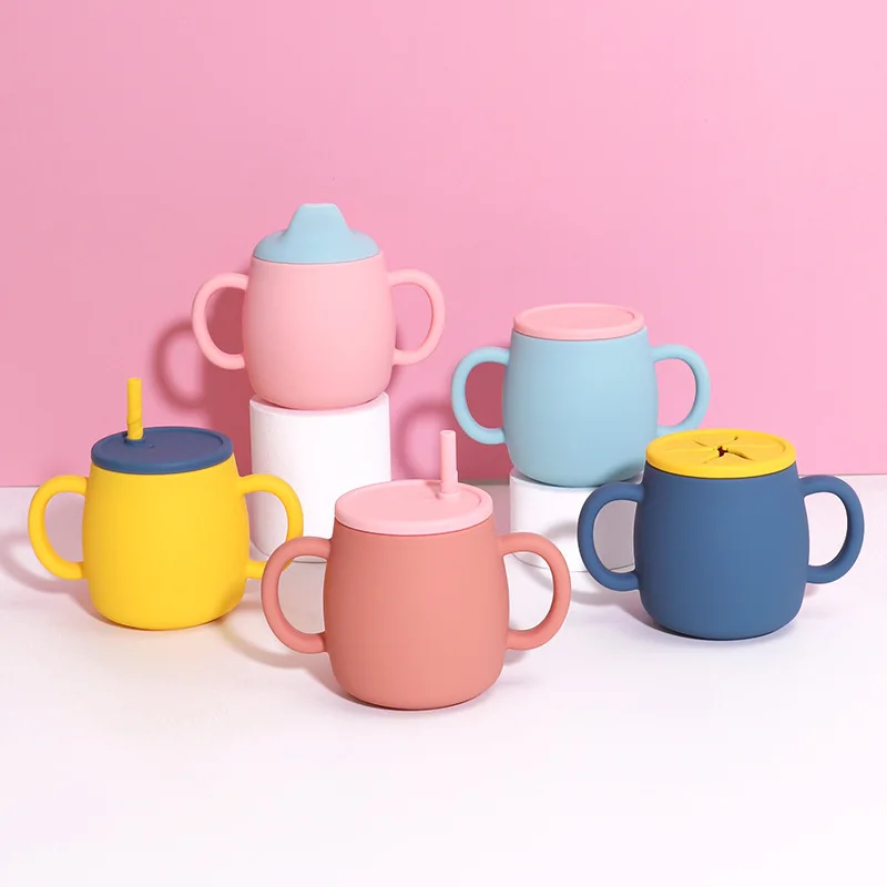 

Jinke OEM ODM Silicone Baby Training Sippy Cups Infant Kids Toddler Drinking Snack Silicone Baby Cup With Straw and Lid