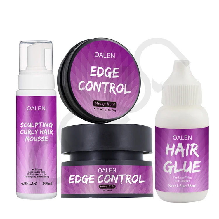 

Private Label Strong Hold Edge Control Hair Styling Mousse And Waterproof Lace Glue Professional hair Care Kit, White