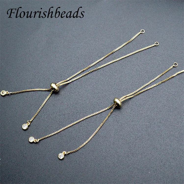 Accessories Jewelry Gold Plated CZ Drop Adjustable Bracelet Box Chains for Charm Bracelets Making