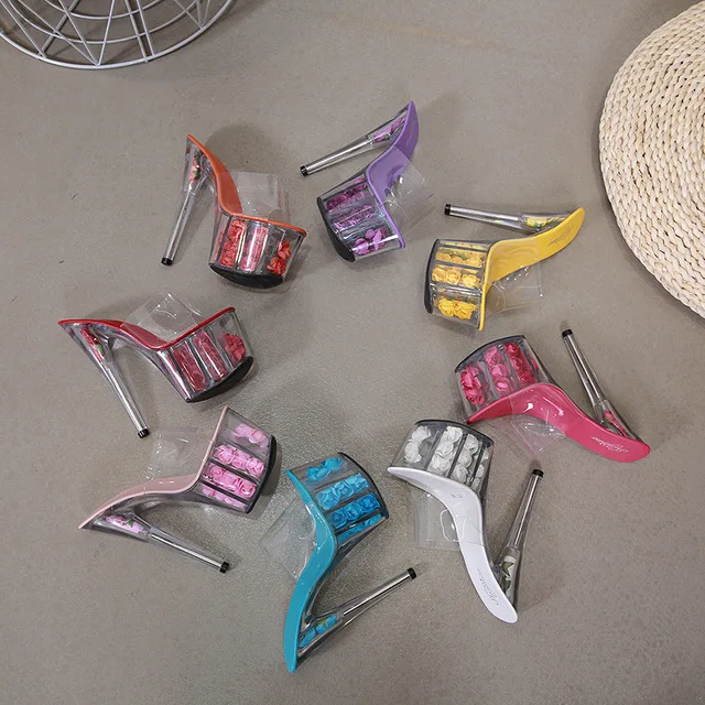 

17 CM heel 7cm platform Women High-heeled Waterproof Table Transparent Crystal Wedding Sandal slippers