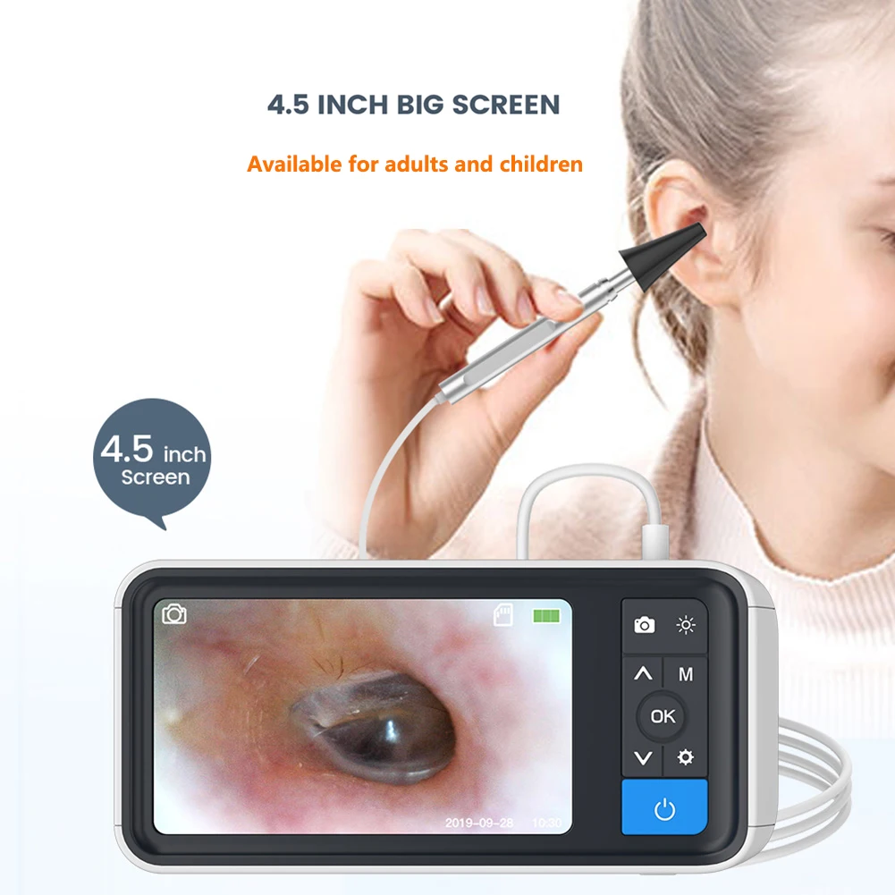 

Ear Cleaner Digital Otoscope Ear Scope Endoscope with 4.5 Inches Screen 3.9mm 1080P HD 2500mah Rechargeable Battery 32GB SD Card