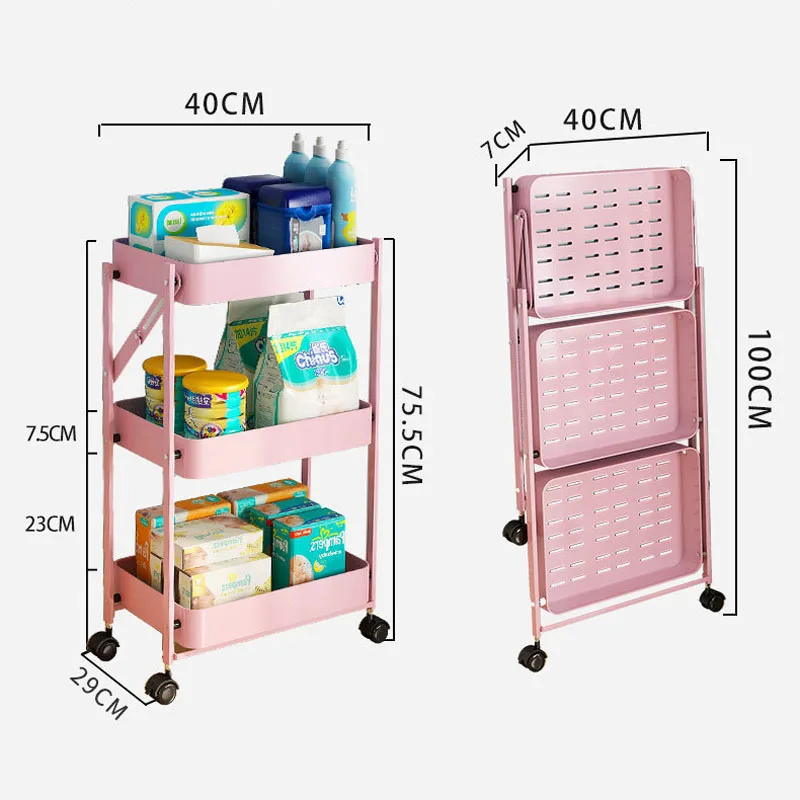 
Hot sale 3-Tier Multi Functional Hollow-carved Design Trolley Rolling Cart Storage Rack 
