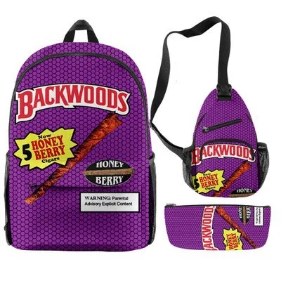 

Hot Selling 3D Printing 3 in 1 School Book Bag Cookie Backwoods Runtz Men Women Backpack Set
