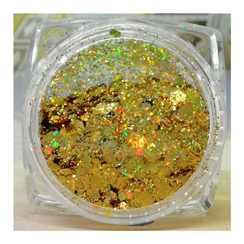 

Hexagon Holographic Mix Nails Powder Wholesale Bulk Solvent Resistant Chrome Pigment