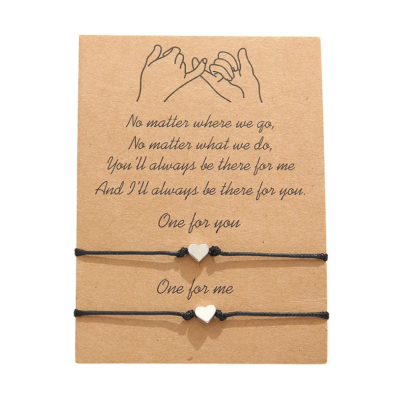 

Hot Sale Custom Bracelet Wish Card Fashion Heart Pendant Black String Thread Rope Friendship Couple Bracelet, Picture shows