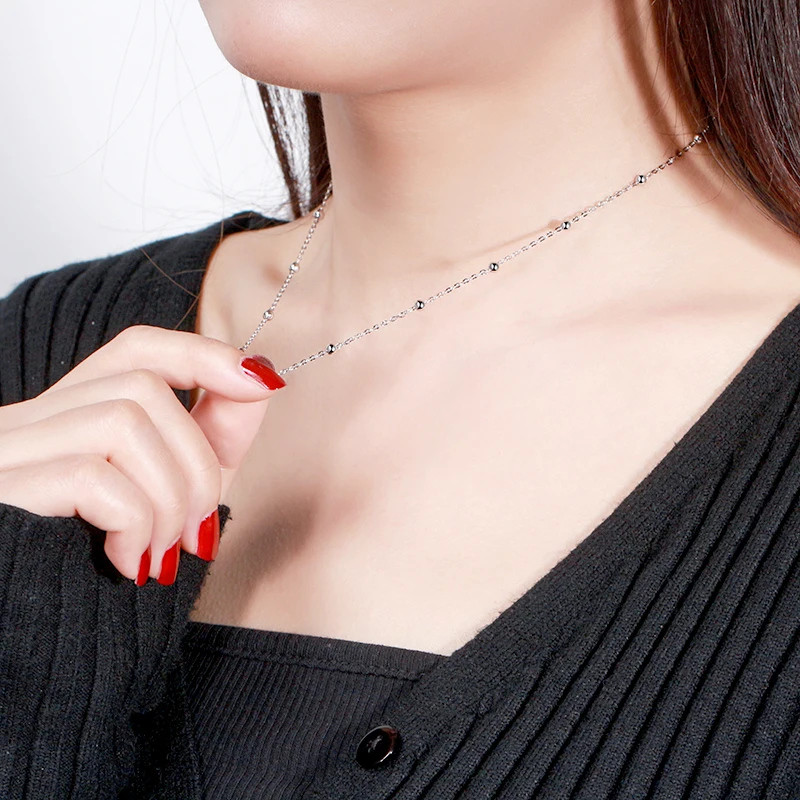 RINNTIN SC43 Rhodium/14K Gold/Rose Gold Over Genuine 925 Sterling Silver 1.0mm Cable Chain Necklace with 2.0mm Ball Beads