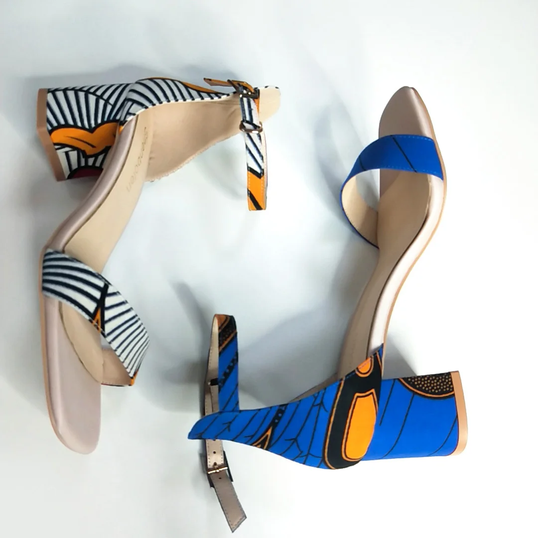 

African Print Ladies High Heel Shoes Summer Daily Shoes Elegant Shoes, As pics