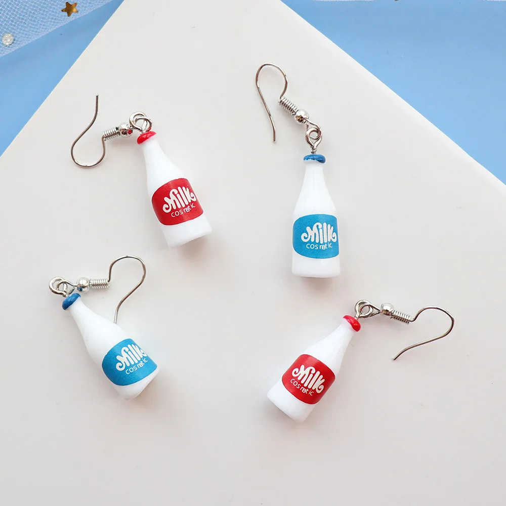 

New Arrival Hot Style Creative Simulation Handmade Korean Milk Bottle Resin Unique Statement Personality Funny Design Earrings