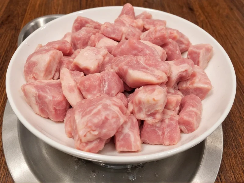 Chilled pork cubes and fat chunks ready for grinding
