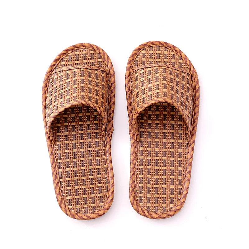 

Bamboo Weaving Straw Slippers Summer Couple Anti-slip Sandals And Slippers Men's Home Indoor Wooden Floor Mat Slippers, Deep coffee, light coffee