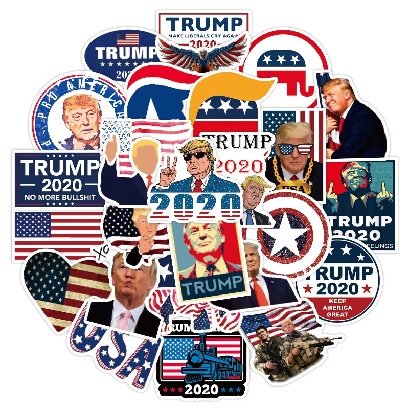 50pcs Us Flag President Trump Pvc Stickers On Laptop Car Phone ...