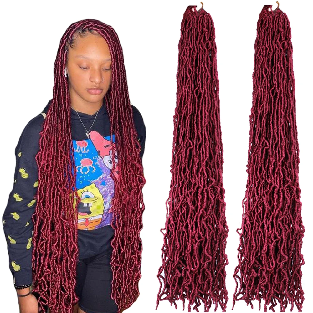 36-Inch Burgundy Faux Locs Crochet Hair for Black Women 21 Strands Soft Synthetic Hair