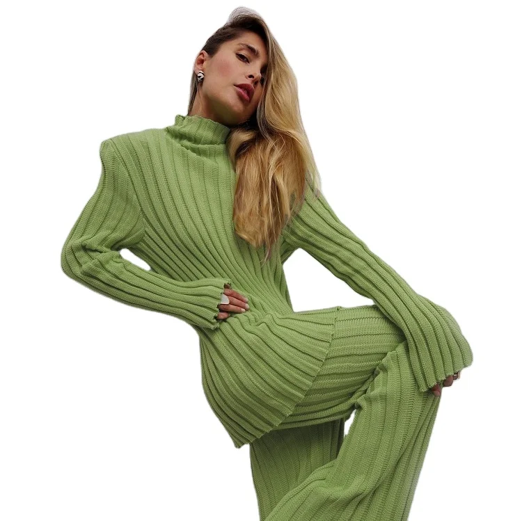 

hot selling female casual streetwear 2 piece sets clothing womens outfits knitted sweater two piece pants set women