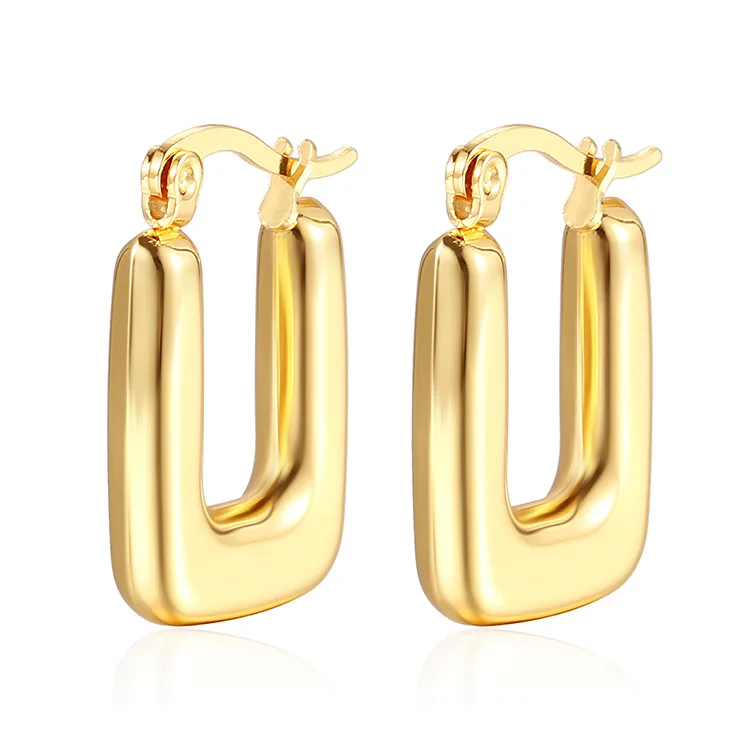 

Dainty 18K Gold Plated Geometric U Shape Goose Eggs Stainless Steel Hoop Earrings Women Jewelry