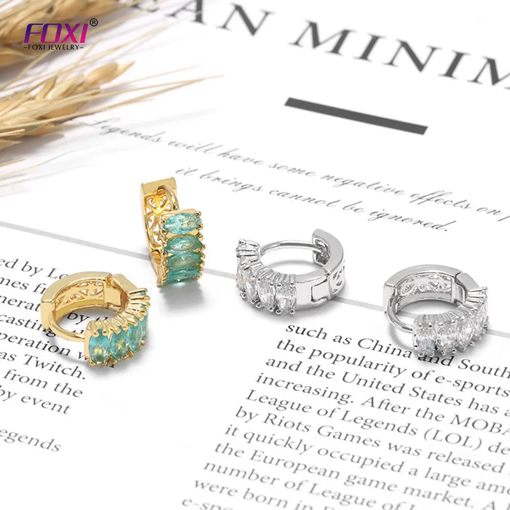 

Simple Stock Ear Jewelry Brass Gold Plated Cubic Zircon Pave Set Huggie Earrings