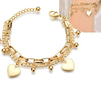 

Popular Charm Heart Bracelets Gold Stainless Steel Layers Chain Women Bracelets Jewelry