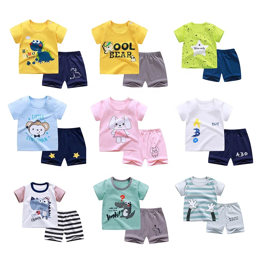 

100% Cotton Summer Fashion baby boys' clothing sets cartoon shirt+cotton shorts baby girl outfit sets baby clothes 2pcs set, Picture