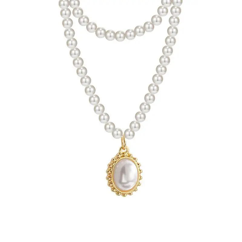 

New Fashion Gold Plated Freshwater Layered Necklace Elegant Layered Baroque Pearls Necklace For Teen Girls, White