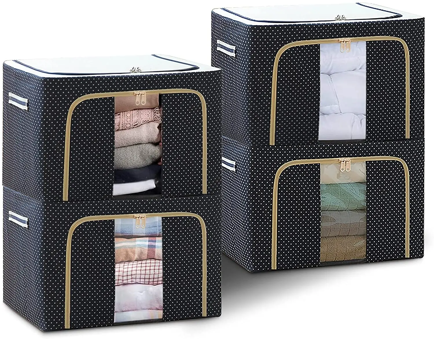 

Factory Large Capacity 66L Oxford Clothes Storage bags Fabric Collapsible Clear Window Metal Frame Storage Bin Boxes