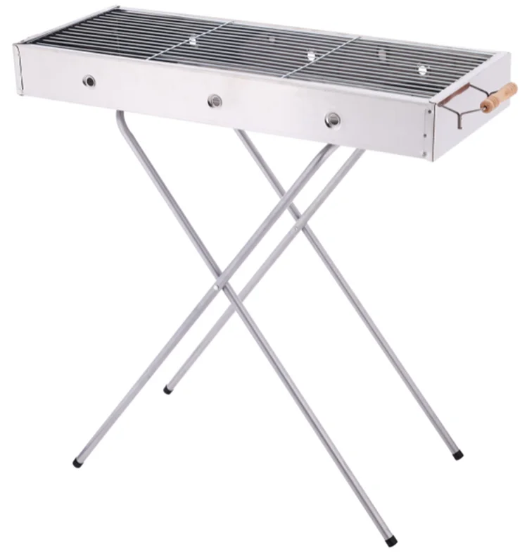 

outdoor portable camping stainless steel Charcoal BBQ griller and its grill accessories, Silver