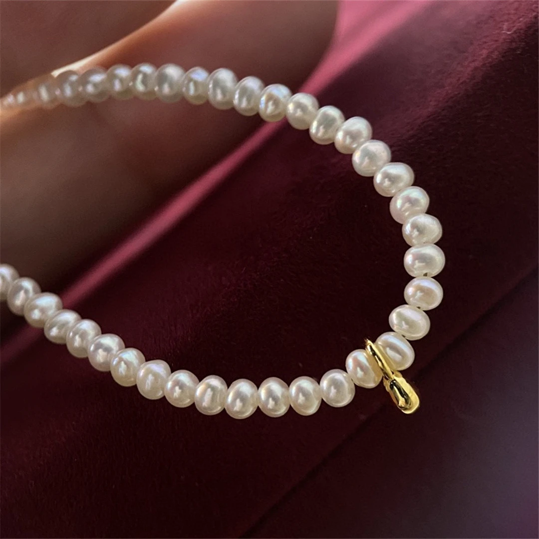 

Aimgal Baroque pearl necklace fashion S925 silver natural round pearl collarbone chain Baby pearl choker chain