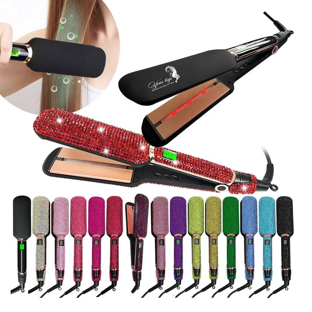 

Hot Luxury Dual Wet and Dry 450 F Fast Heat Bling Rhinestone Wide MCH infrared Plate Negative Ionic Hair Straighten Flat Iron