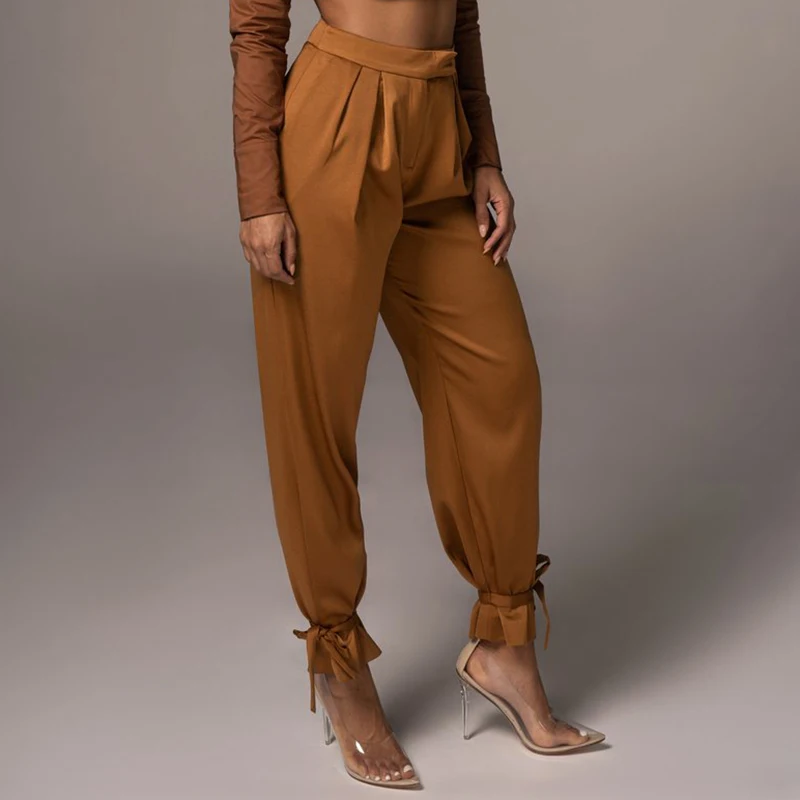 

Wholesale Business Casual Trousers Women Spring Autumn High Waist Pencil Pants Office Lady Clothing Black White Orange Brown, Black,white,orange,beige,brown,armygreen