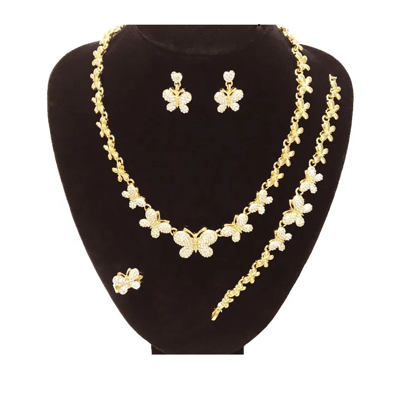 

Fashion 18k Gold Plated Best Selling XO Jewelry Sets Women African Wedding Four Sets Butterfly Jewelry Set