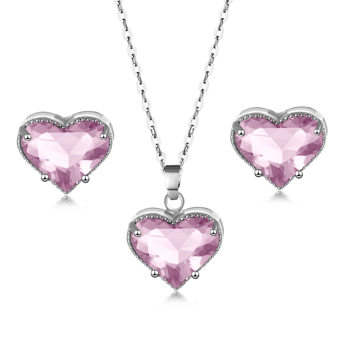

Hainon cheap jewelry set stud earring necklace heart pink blue purple crystal 925 silver plated jewelry set wholesale