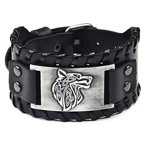 

Men's Fashion Wide Wolf Head Wrap Leather Bracelet Custom Shape Bracelet